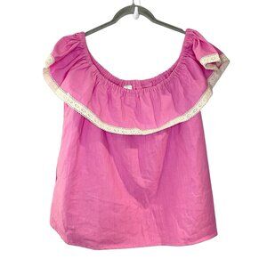 Hot Pink Ruffle Off Shoulder Crochet Lace Trim Boho Blouse Top Hippie Size XL